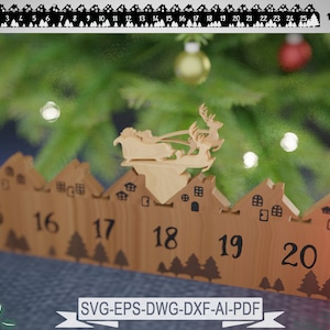 Advent Calendar Santa's sleigh - Decoration Crafting - Glowforge svg,dxf,dwg,ai - Calendar - SVG laser cut files