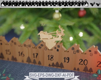 Advent Calendar Santa's sleigh - Decoration Crafting - Glowforge svg,dxf,dwg,ai - Calendar - SVG laser cut files