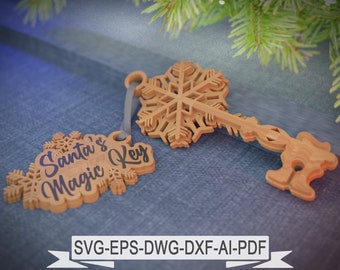Santa's Magic Key - Christmas Eve Key - Glowforge svg,dxf,dwg,ai - Cutting, laser cut, layered svg
