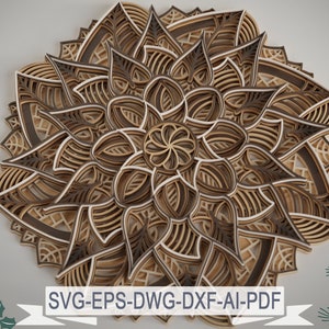 Gelaagde Mandala - MANDALA - Wall Art - Glowforge SVG, DXF, DWG, AI - snijden, lasergesneden, mandala gelaagde SVG - gesneden SVG