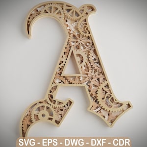 Layered Letter A - - 5 layers - Steam Punk Alphabet Gears - Wall Art - SVG,DXF,DWG - Cutting, laser cut,mandala  layered svg - cut svg