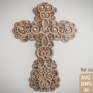Geschichtetes Kreuz - 5 Schichten - Wandkunst - SVG, DXF, DWG - Schneiden, Lasercut, geschichtetes SVG - christliches Kreuz - Schnittsvg