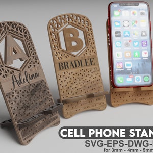 Support de téléphone portable Alphabet (A à Z) Cricut et Glowforge support de téléphone - svg, dxf, dwg, fichier de coupe ai