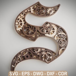 Layered Letter S - Steam Punk Alphabet Gears - Wall Art - SVG,DXF,DWG - Cutting, laser cut, mandala  layered svg - cut svg