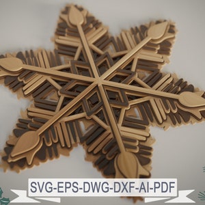 Layered Mandala Snowflake - MANDALA - Wall Art - Glowforge svg,dxf,dwg,ai - Cutting, laser cut, mandala  layered svg - cut svg