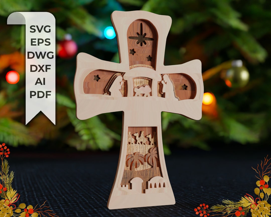 Christmas Crib Cross Svgdxfdwgai Cutting Etsy