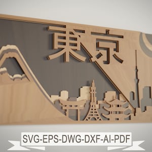 Layered TOKYO wallart - 東京 wall art- Wall Art - Glowforge svg,dxf,dwg,ai - Cutting, laser cut, mandala  layered svg - cut svg