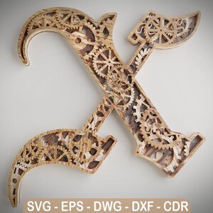 Layered Letter X - Steam Punk Alphabet Gears - Wall Art - SVG,DXF,DWG - Cutting, laser cut, mandala  layered svg - cut svg