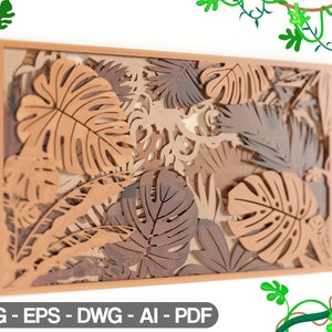 Gelaagde JUNGLE wallart tropische Wall Art Glowforge SVG, DXF, DWG, AI planten snijden, lasergesneden, mandala gelaagde SVG gesneden SVG