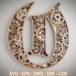 Layered Letter O - Steam Punk Alphabet Gears - Wall Art - SVG,DXF,DWG - Cutting, laser cut, mandala  layered svg - cut svg