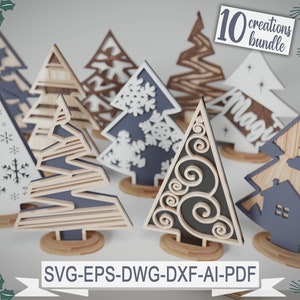 Christmas Trees - 10 designs Bundle Decoration Crafting - svg,dxf,dwg,ai - Cutting, laser cut, layered svg