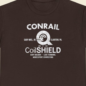 Conrail T-Shirt CR CoilSHIELD Retro Logo Train Lover Gift Vintage Railroad Apparel & Memorabilia for Railfans Brown Standard Fit image 1