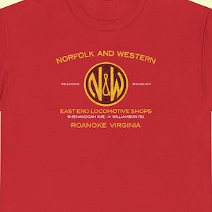 Norfolk & Western Railway T-Shirt | NW Train Shirt and Gift for Railroaders | Vintage Railroad Apparel and Memorabilia | Red | Standard Fit