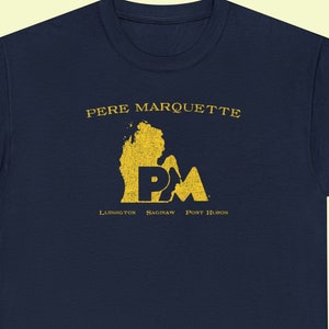 Pere Marquette Railway T-Shirt | PM Train Shirt, Gift for Train Enthusiasts | Vintage Railroad Apparel & Memorabilia | Navy | Standard Fit