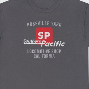 Charcoal Southern Pacific Railway train shirt. Vintage railroad apparel. Perfect train lover gift
