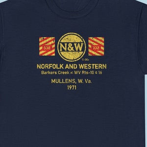 Navy Norfolk and Western Railway t-shirt product image. Perfect train lover gift