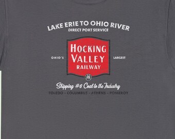 Chesapeake & Ohio Railway T-Shirt | CO Hocking Valley Railroad (HV) Train Lover and Railfant T-Shirt Gift | Charcoal | Standard Fit