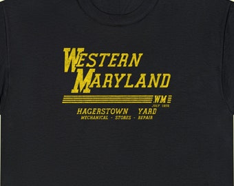 Western Maryland Railway T-Shirt | WM Locomotive Lettering Train Shirt, Vintage Railroad Apparel & Train Lover Gift | Black | Standard Fit