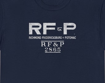 Richmond, Fredericksburg & Potomac Railroad T-Shirt | RFP Train Lover Gift, Vintage Railroad Apparel and Memorabilia | Navy | Standard Fit