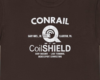 Conrail T-Shirt | CR CoilSHIELD Retro Logo Train Lover Gift | Vintage Railroad Apparel & Memorabilia for Railfans | Brown | Standard Fit