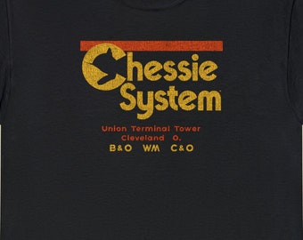 Chessie System Railroad T-Shirt | CSRR Inverted Chessie Cat Logo Colors | Vintage Train Shirt | Unique Railroad Gift | Black | Standard Fit