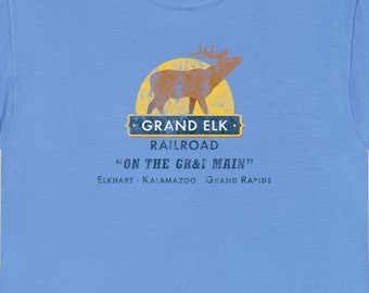 Grand Elk Railroad T-Shirt | GDLK Vintage Railroad Retro Logo Train Shirt for Railfans | Perfect Train Enthusiast Gift | Blue | Standard fit