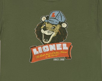 Lionel Trains Lenny the Lion Railroad T-Shirt | Classic Lionel Railroad Clothing, Vintage Lionel Train Collector Gift | Green | Standard Fit