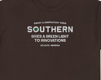 Southern Railway T-Shirt | SOU Boxcar Train Shirt & Memorabilia, Retro Logo and Railfan Gift | Railroad Clothing | Brown | Standard Fit