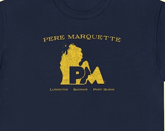 Pere Marquette Railway T-Shirt | PM Train Shirt, Gift for Train Enthusiasts | Vintage Railroad Apparel & Memorabilia | Navy | Standard Fit