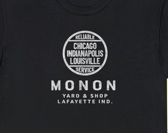 Monon Railroad T-Shirt | MON Train Shirt, Train Lover Gift & Railroader Shirt | Vintage Railroad Retro Logo T-Shirt | Black | Standard Fit