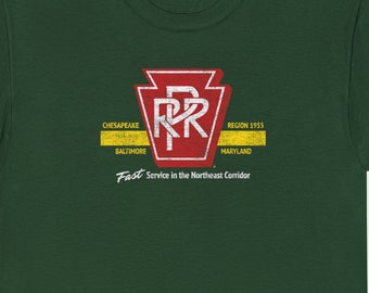 Pennsylvania Railroad T-Shirt | Vintage Pennsy GG1 PRR Train Shirt, Classic Railroad Apparel & Railfan Gift | Forest Green | Standard Fit