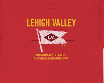 Lehigh Valley Railroad T-Shirt | LV Railroad Clothing & Train Gift for Railfans | Vintage Railroad Retro Logo Tee Shirt | Red | Standard Fit