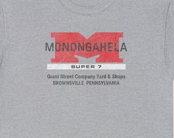 Monongahela Railway | Railroad t-shirt - MGA "Super 7" retro logo railroad clothing for railfans | Heather Gray | Standard fit