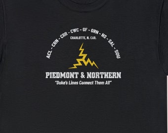 Piedmont and Northern Railway T-Shirt | PN Electric Logo Train Shirt, Vintage Railroad Apparel & Train Lover Gift | Black | Standard Fit