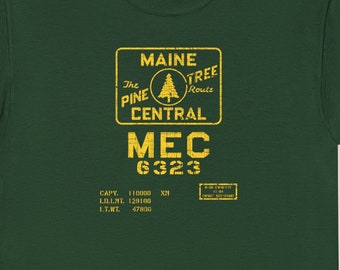 Maine Central Railroad T-Shirt | MEC Pine Tree Route Train Shirt | Vintage Logo Railroad Enthusiast Gift | Green | Standard fit