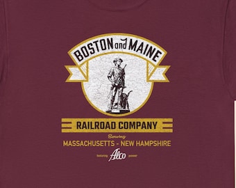 Boston & Maine Railroad T-Shirt | Retro Logo Train Lover Gift for Railfans and Rail Enthusiasts | Maroon | Standard fit