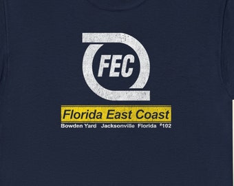 Florida East Coast Railway T-Shirt | FEC Hurrcane Retro Logo Train Shirt | Vintage Railroad T-Shirt for Railfans | Navy | Standard fit