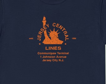 Central Railroad of New Jersey T-Shirt | Invert CNJ Retro Logo Heritage Railroad Clothing & Train Lover Gift | Navy | Standard Fit