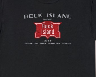 Chicago, Rock Island & Pacific Railroad T-Shirt | Vintage Train Tee for Rock Island Railfans, ROCK Train Enthusiasts | Black | Standard Fit