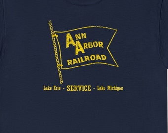 Ann Arbor Railroad T-Shirt | AA Retro Logo Train Shirt for Railfans | Train Lover Railroad Memorabilia & Gift | Navy | Standard Fit