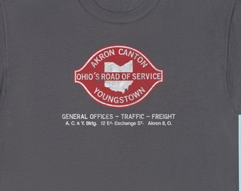 Akron Canton & Youngstown Railroad T-Shirt | ACY Train Lover Gift | Retro Logo Train Shirt for Railfans | Charcoal Gray | Standard Fit