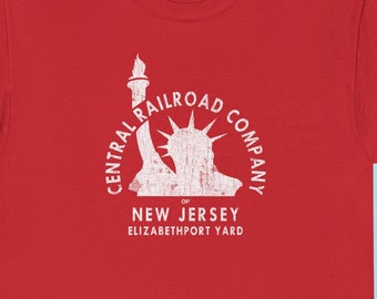 Central Railroad of New Jersey T-Shirt | CNJ Retro Logo Train Shirt | Vintage Railroad Apparel for Railfans | Red | Standard Fit