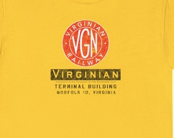 Virginian Railway T-Shirt | VGN Train Shirt & Gift for Railroad Enthusiasts | Vintage Railroader Memorabilia | Gold | Standard Fit