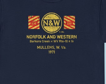 Norfolk & Western Railway T-Shirt | Vintage NW Caboose Logo Train Shirt, Railroad Memorabilia and Railfan Gift | Navy | Standard Fit