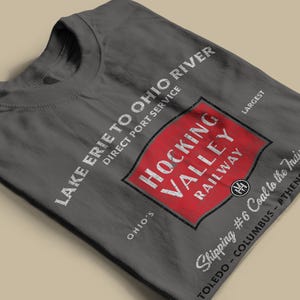 Chesapeake & Ohio Railway T-Shirt | CO Hocking Valley Railroad (HV) Train Lover and Railfant T-Shirt Gift | Charcoal | Standard Fit