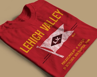 Lehigh Valley Railroad T-Shirt | LV Railroad Clothing & Train Gift for Railfans | Vintage Railroad Retro Logo Tee Shirt | Red | Standard Fit