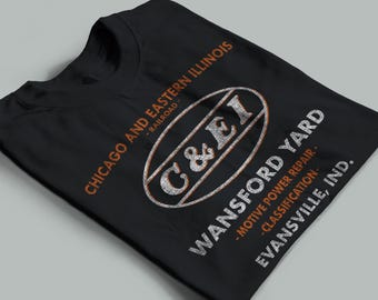 Chicago & Eastern Illinois Railroad T-Shirt | CEI Retro Logo Rail Enthusiast Gift | Vintage Railfan Clothing | Black | Standard fit