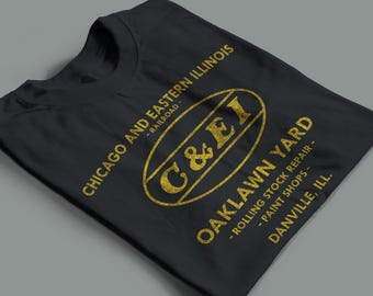 Chicago & Eastern Illinois Railroad T-Shirt | CEI Vintage Train Lover Gift for Railfans and Rail Enthusiasts | Black or Navy | Standard fit