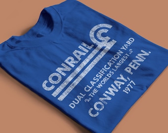 Conrail T-Shirt | Vintage CR Logo | Consolidated Rail Corp Conway Train Lover Gift | Retro Railroad T-Shirt | Royal Blue | Standard Fit