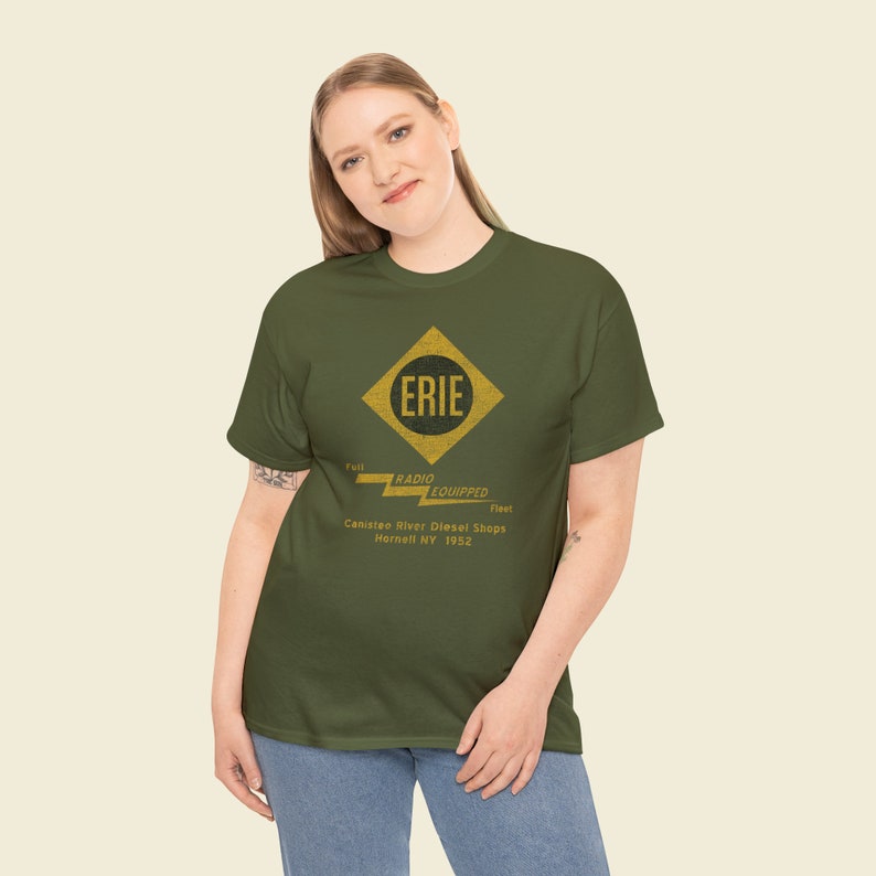 Erie Railroad train tee shirt, train gifts, train shirt, train gifts for men, train lovers, train enthusiast ERIE Military Green image 3